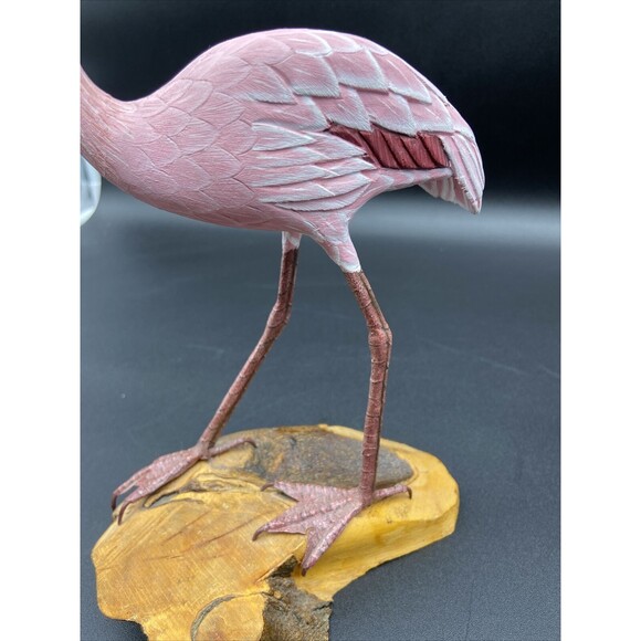 Pink Flamingo Carved & Painted 11 1/2" Sculpture Figure Made In Japan - Picture 8 of 15
